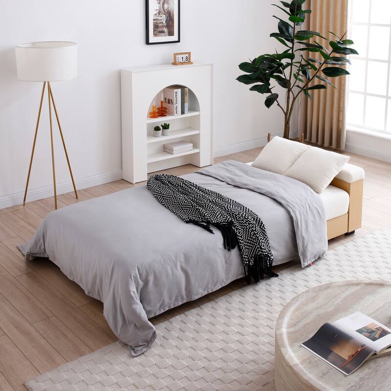 Anmytek Cream White Storage Sectional Sofa Multifunctional Sleeper Small Apartment Living Room Convertible Modern Comfort