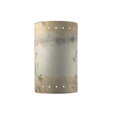 Justice Design Ambiance Greco Travertine Outdoor Large Cylinder with Perfs Wall Sconce