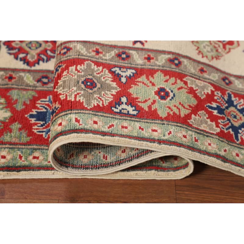 Beige / Ivory Kazak Area Rug Hand-Knotted Oriental Wool Carpet - 3'9" x 5'10"
