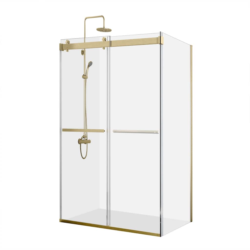Spezia 56" W x 76" H Sliding Frameless Shower Enclosure,Brushed Gold