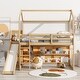 preview thumbnail 3 of 18, Twin Size Wood House Loft Bed with Slide, Storage Shelves, and Adjustable Light
