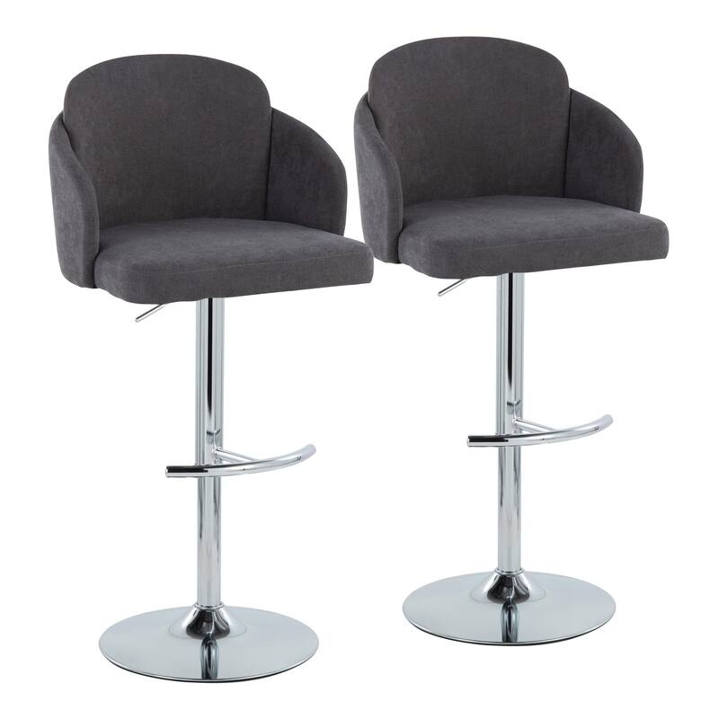 Porch & Den Dahlia Adjustable Bar Stool with Rounded T Footrest (Set of 2) - Grey Fabric/Chrome
