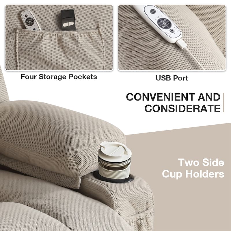 Electric Recliner Chair with Massage, Heat, USB & Cup Holders
