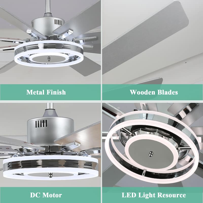 Cusp Barn 72" Modern LED Ceiling Fan with Lights and Remote, Reversible 6 Speeds Chandelier Ceiling Fan for Large Room