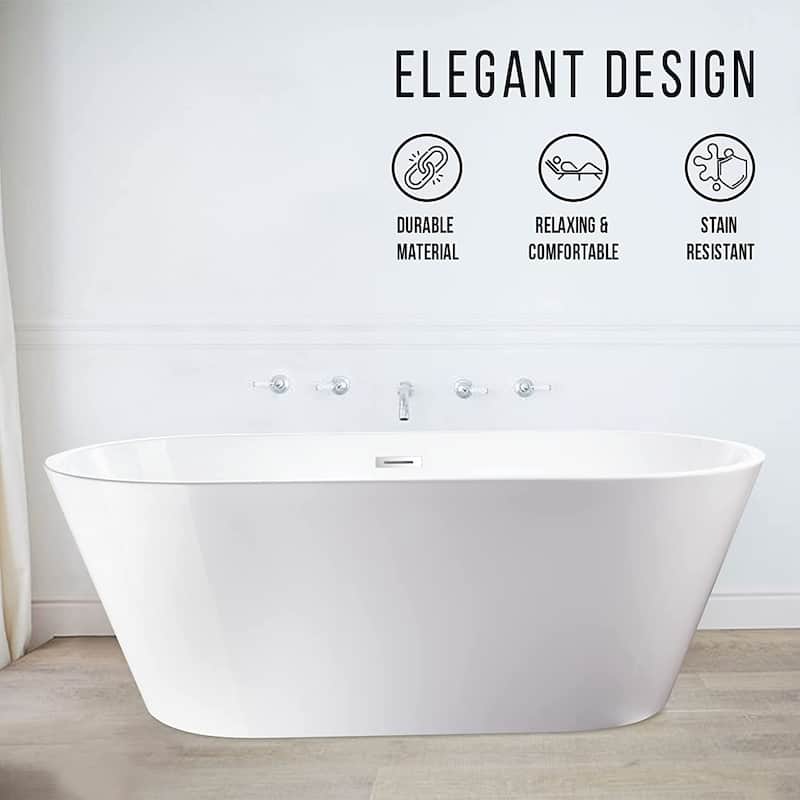 Vanity Art 67" X 32" Non-Slip White Acrylic Freestanding Bathtub