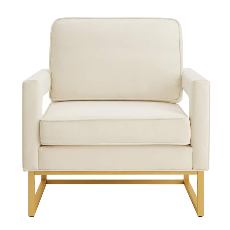 Accent Chair with Gold Metal Base,Velvet Upholstered Leisure Chair with Open Armrest
