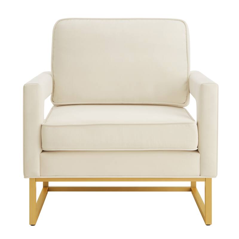 Modern Style Accent Chair with Gold Metal Base , Velvet Upholstered Leisure Chair with Open Armrest, Armchair