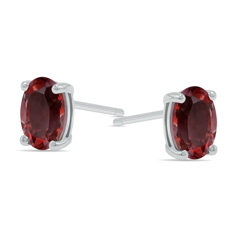 Marquee 5x7MM All Natural Oval Garnet Stud Earrings in .925 Sterling Silver