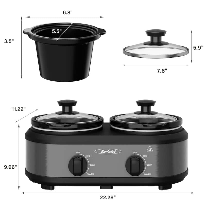 Dual Slow Cooker, Buffet Servers and Warmer, Gray