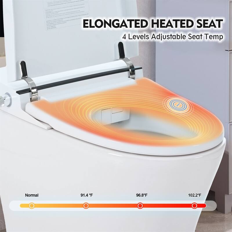 Merax Heated Seat Smart Toilet with Adjustable Temp Heated Seat, Foot sensor Flush - White