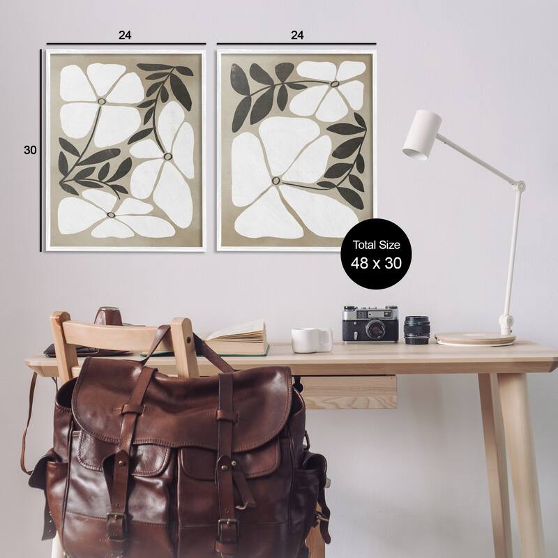 Stupell Neutral Bohemian Flowers Framed Giclee Art Design By Victoria Barnes (Set of 2)
