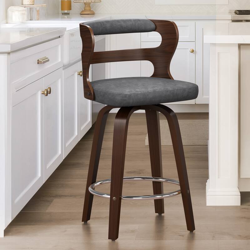 26 in. Swivel Counter Bar Stools, Bar stool with Bent Wood Legs & Round Footrest - 26" H