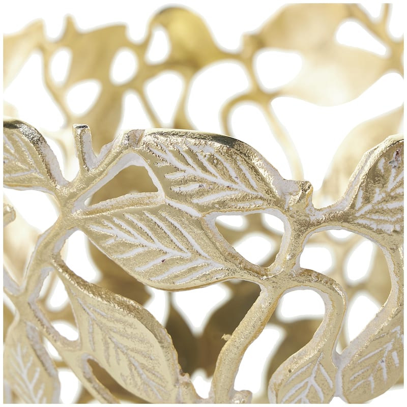 Aluminum Metal Leaf Decorative Bowl with White Detailing - Set of 2 Gold - Roche River Decor