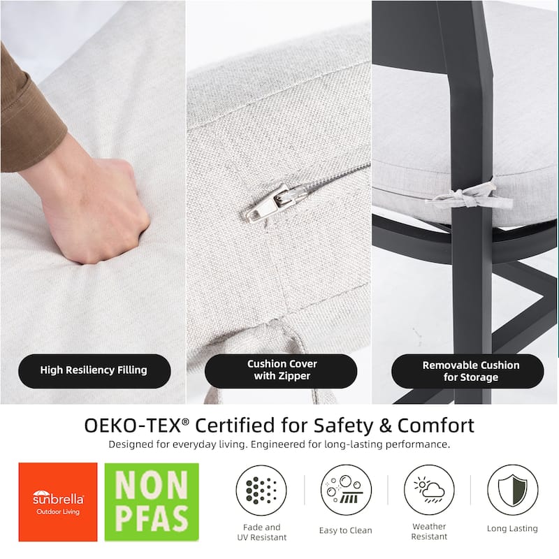 Outdoor 2-Piece Swivel Bar Chairs,Ergonomic Backrest & Armrests,Sunbrella Cushion,Weather-Resistant & Durable Patio Bar Stool
