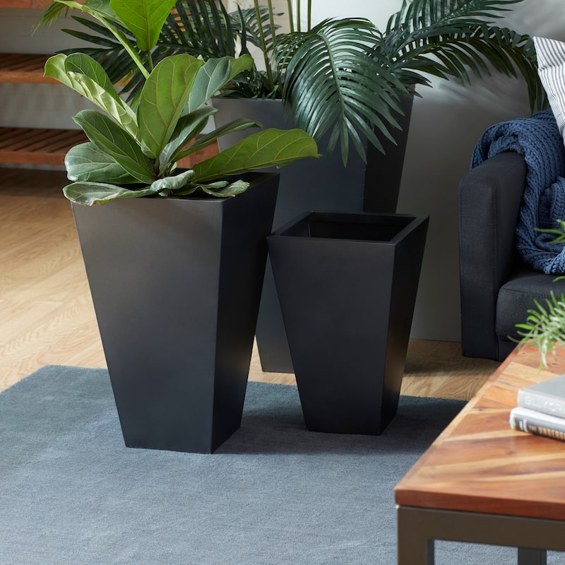 Black, Gray or Silver Metal Contemporary Planter with Tapered Base and Polished Exterior (Set of 3) - Black