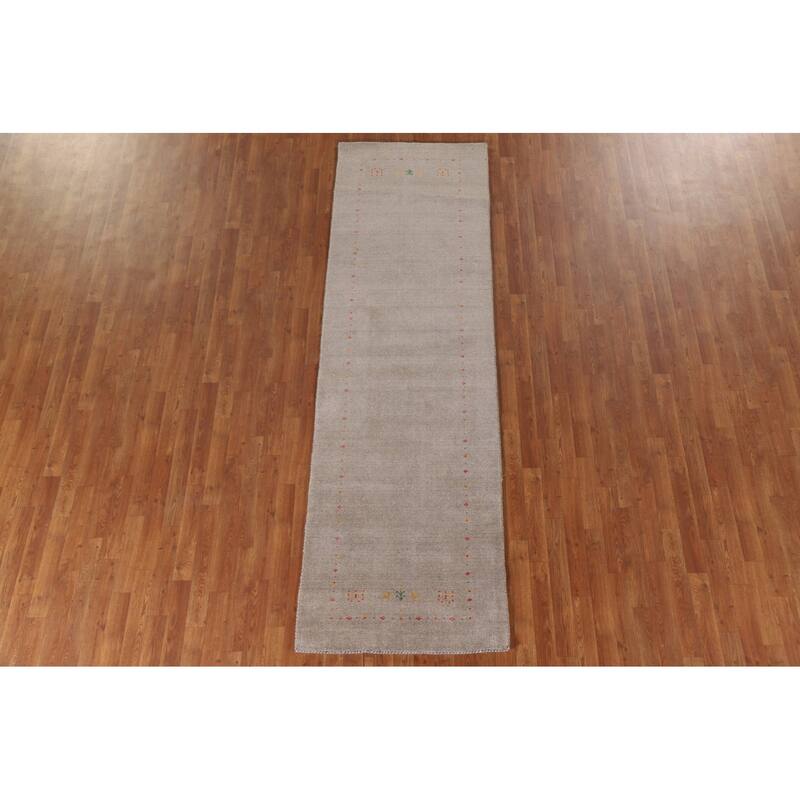 Tribal Gabbeh Beige Runner Rug Handmade Wool Carpet - 2'10"x 9'8"
