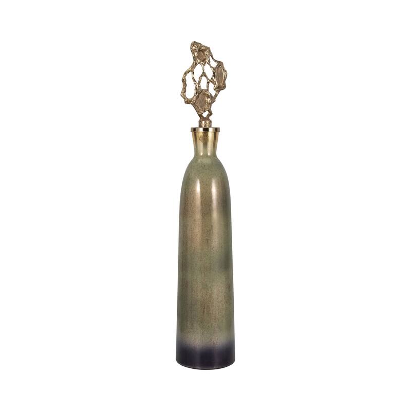 Sagebrook Home Anders Gold Floor Bottle, Cylinder, Glass, Ombre, Gold, Contemporary