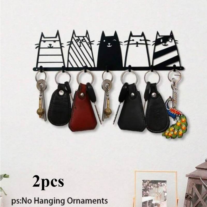 Cute Cat Wall Hooks 7-Hook Key Rack Coat Rack Modern Decor - 13.74" x 4.37"