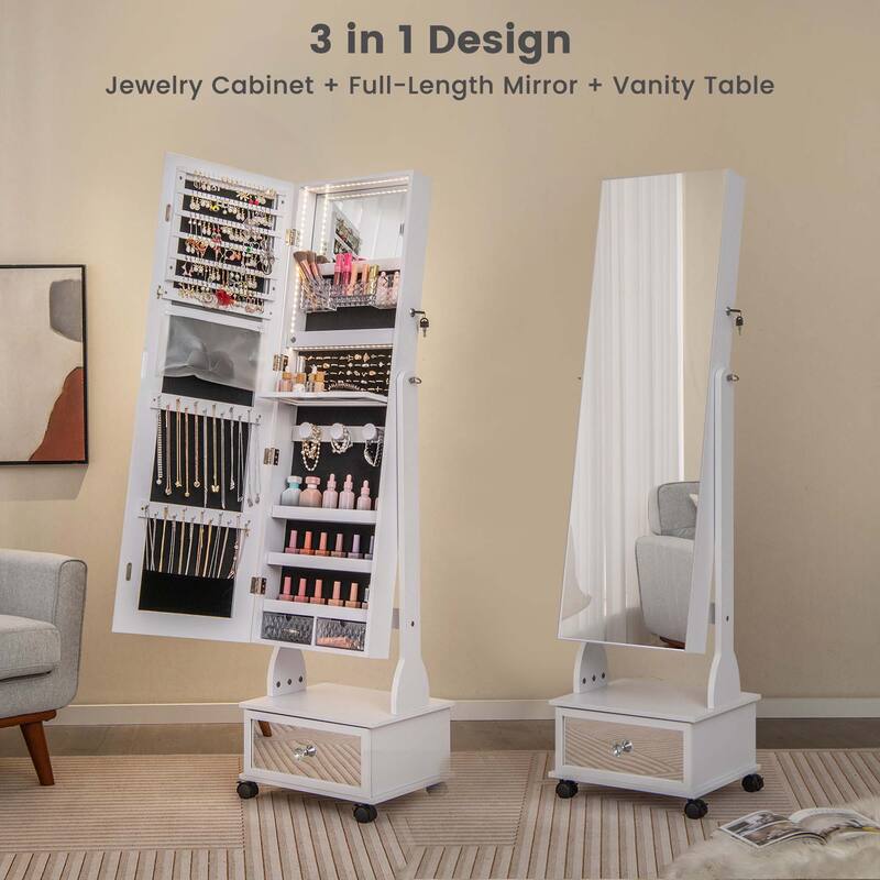 Costway Jewelry Cabinet Armoire Full-Length Mirror Lockable with - See Details