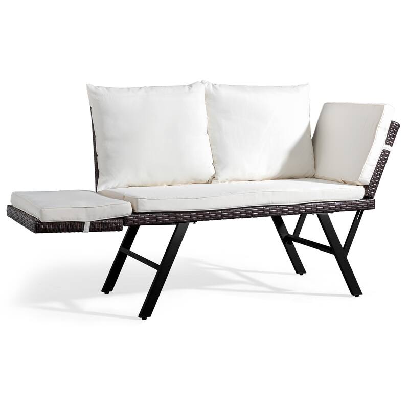 Convertible Patio Sofa with Cushions and Adjustable Armrests - 70.3" x 23.4" x 32.8"