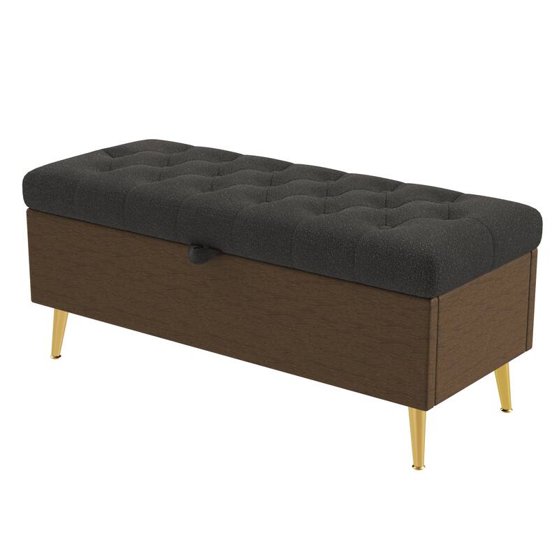 Roomfitters Modern Tufted Boucle Storage Ottoman Bench with Gold Metal Legs, Entryway End of Bed