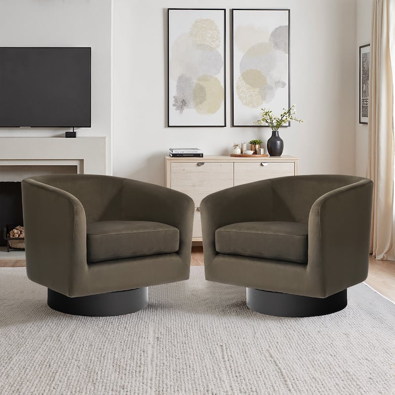 2 Set 360-Degree Swivel Round Barrel Chair Velvet Accent Chairs - 28.3"W×25.4"D×26.6"H - Coffee