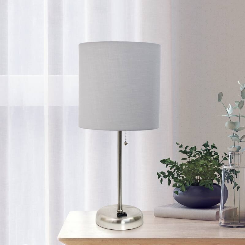 19.5" Power Outlet Metal Lamp in Steel w Aqua Shade
