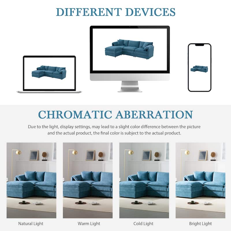 Chenille Modular Sectional Sofa, L Shaped Upholstered Cloud Couch Set, Oversized 4 Seat Sofa with Movable Ottoman