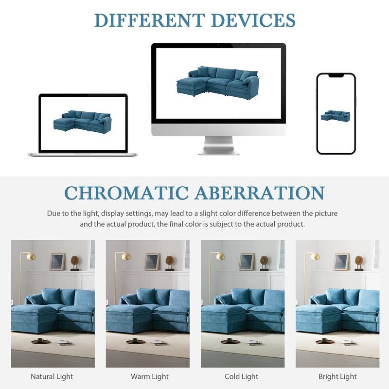 Roomfitters 103" Chenille Sectional Sofa, L Shaped Cloud Couch with Deep Wide Seat, 4 Seat Sofa with Ottoman