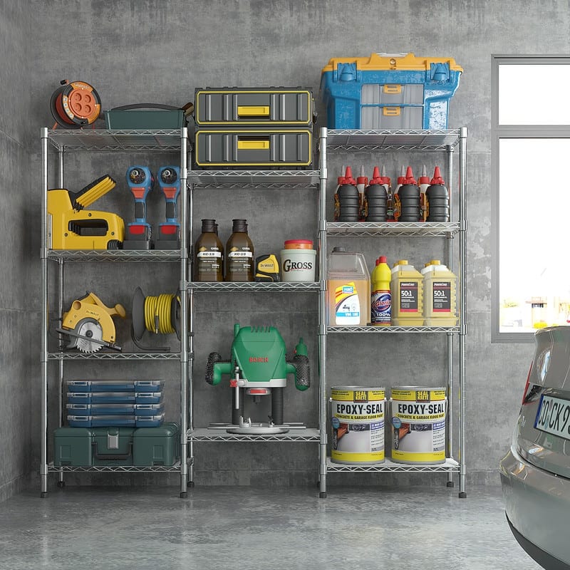62.9''W Adjustable Storage Shelves NSF Wire Shelving Unit Multiple rows Shelving for Storage Rack Shelves - Silver - 4 floors and 3 rows