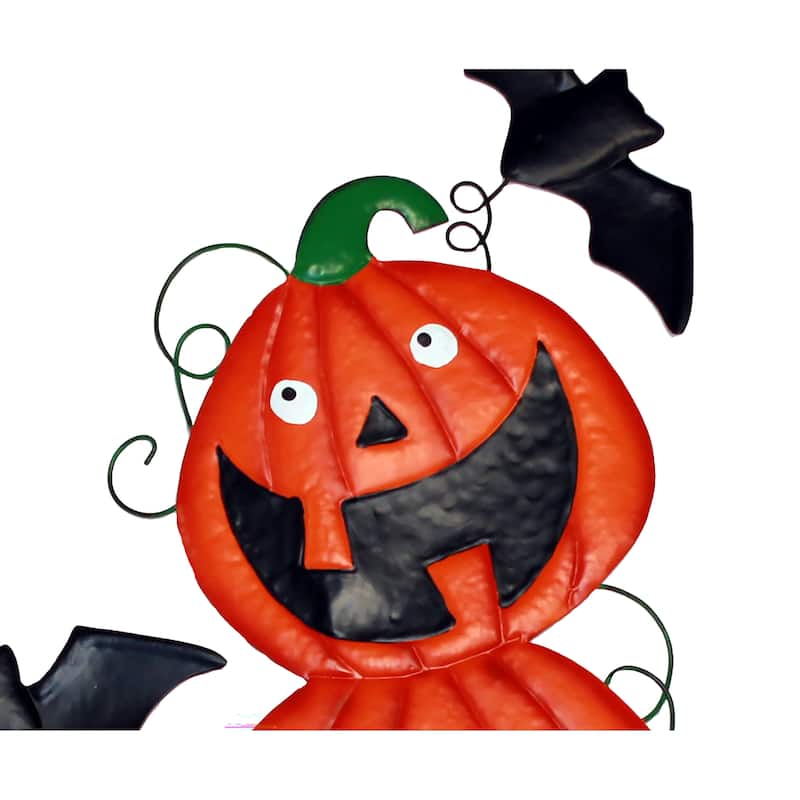 32" Metal Pumpkin & Bats Yard Stake