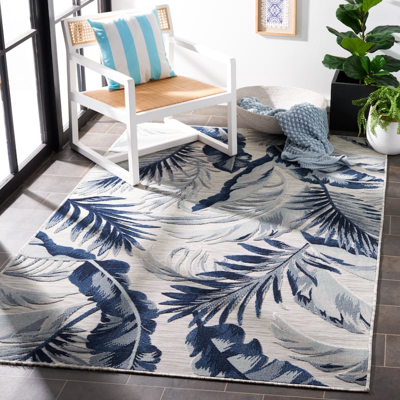 SAFAVIEH Cabana Zhuldyz Indoor/ Outdoor Waterproof Rug - 6'5" Square - Grey/Navy