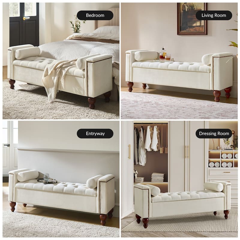 Poncio Storage solid wood legs Bench by HULALA HOME
