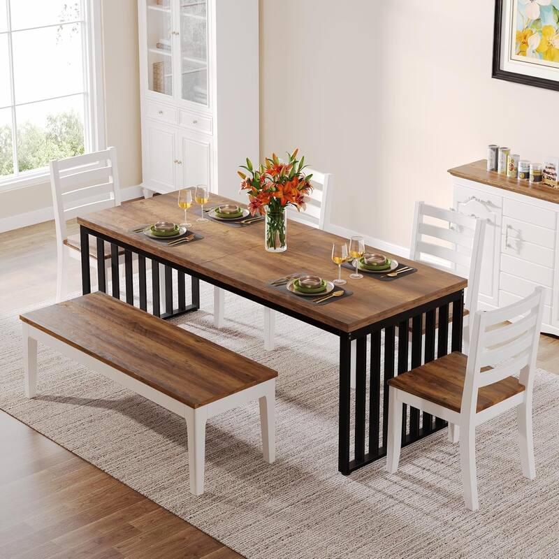 78.74" Industrial Long Rectangle Dining Table, Wood Kitchen Table for Living/Dining Room