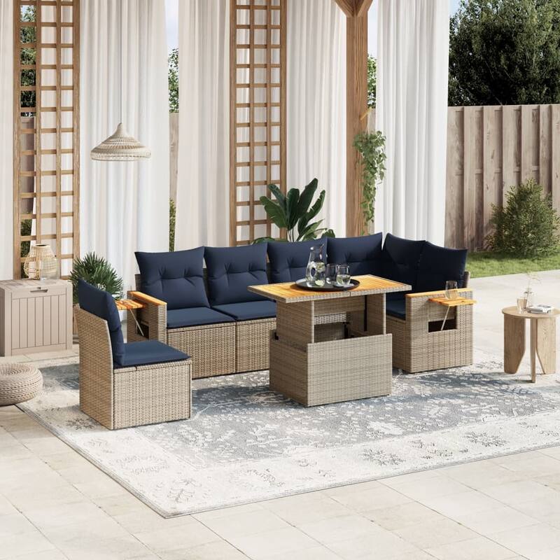 vidaXL Patio Sofa Set with Cushions Outdoor Furniture 7 Piece Poly Rattan - 21.7 x 24.4 x 27.2 - Grey