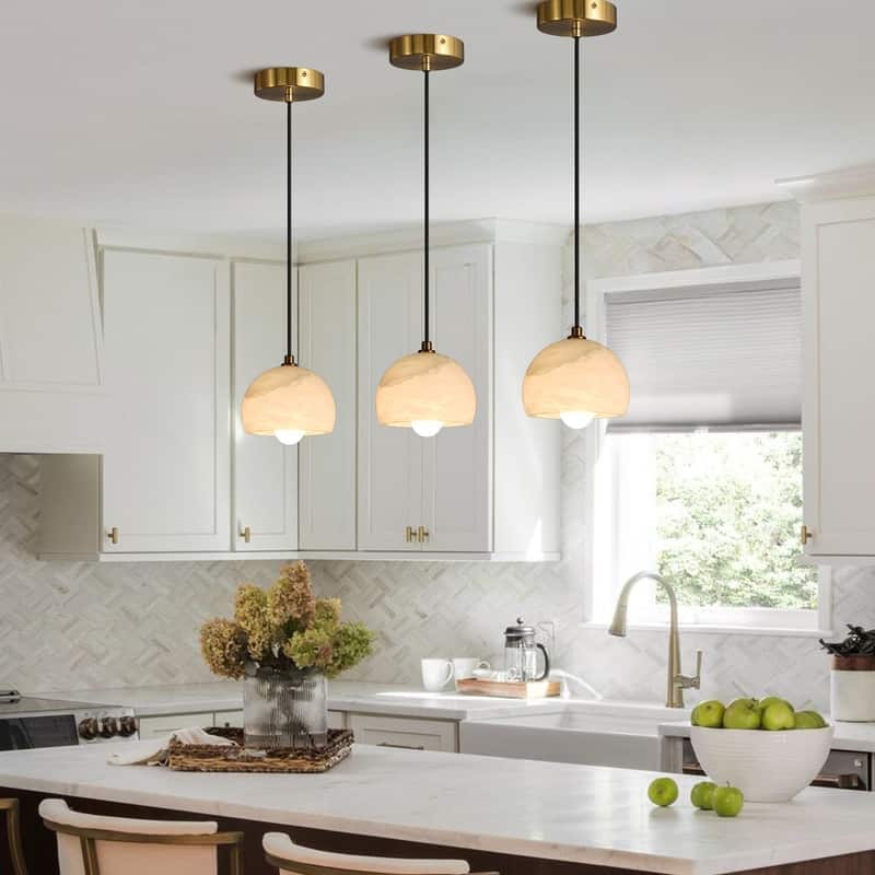 Alabaster Pendant Light for 7.9" Spanish Marble Shade Hanging Light Fixture