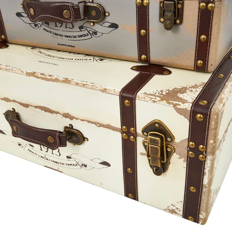Multi Colored Wooden Nesting Decorative Trunk with Vintage Accents and Studs (Set of 3)