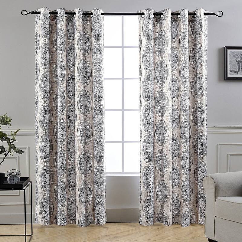 DriftAway Adrianne Pastel Damask Room Darkening Curtain Panel Pair - 52" width x 84 " length - Beige/Grey