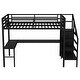 preview thumbnail 10 of 10, Full Size Loft Bed with L-shaped Desk and USB, Metal Loft Bed with Wardrobe and Adjustable Shelf, High Loft Bed with LED