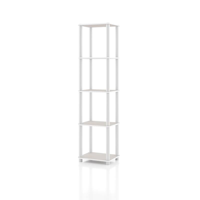 DH BASIC Modern Wood Shelving Unit with storage - Tier Shelves, Cube Ladder Shelf by Denhour - 5-Tier (Narrow) - Taupe Grey