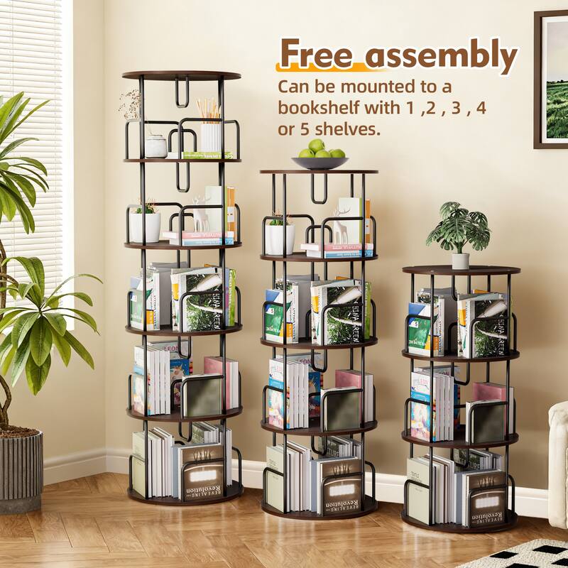 Rotating Bookshelf Tower 5 Tier, Spinning Bookcase, Vertical Turning Round storage Bookshelf