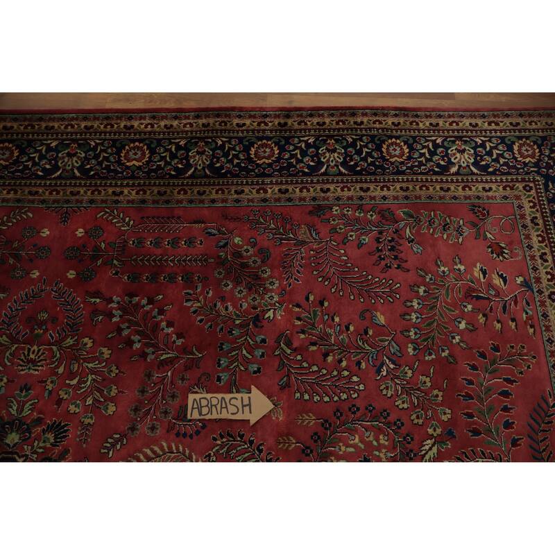 Hand Knotted Oriental 100% Wool Carpet Traditional Floral Red Sarouk Area Rug - 11' 9'' X 7' 9''