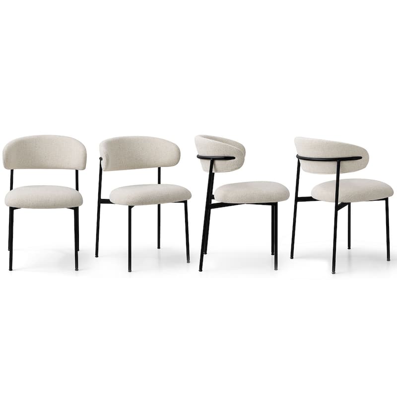 Modern Upholstered Dining Chairs with Curved Open Back and Black Metal Legs (Set of 4)