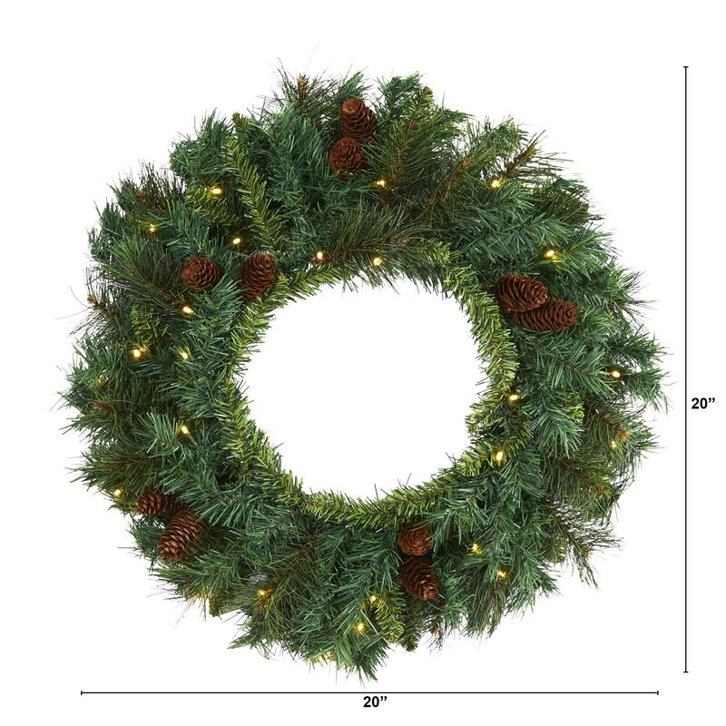 Mixed Pine Pinecone Artificial Christmas Wreath, 20-Inch, Clear LEDs
