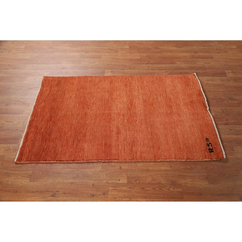 Orange Gabbeh Modern Foyer Rug Hand-Knotted Accent Wool Carpet - 2'7"x 4'1"