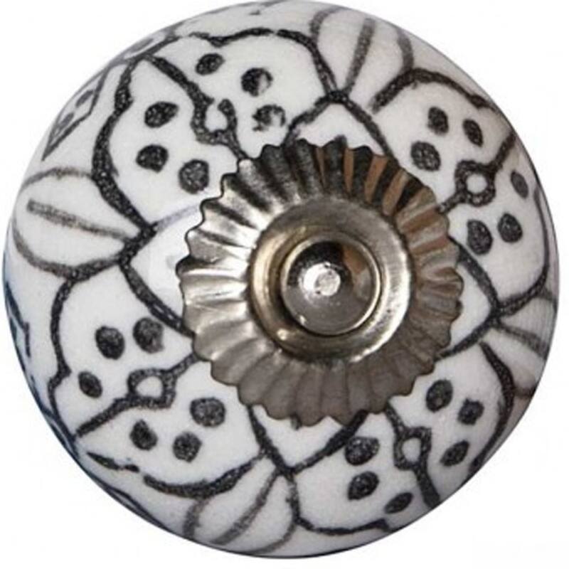 Set of 12 Ceramic Round Cabinet Knobs with Backplate Silver Finish and Floral Design for Drawers Doors - 1.5" X 1.5" X 1.5"