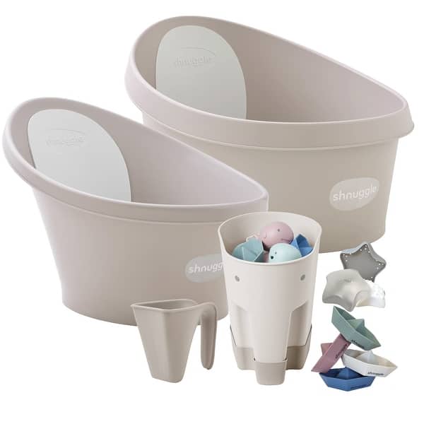 slide 2 of 6, Shnuggle Toddler Bath, Baby Bath and Accessories Bundle Beige