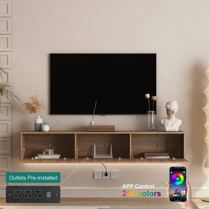 Floating TV Stand for TVs Up to 69", LED Wall Mounted Media Console with Doors, Modern Storage TV Cabinet for Living Room