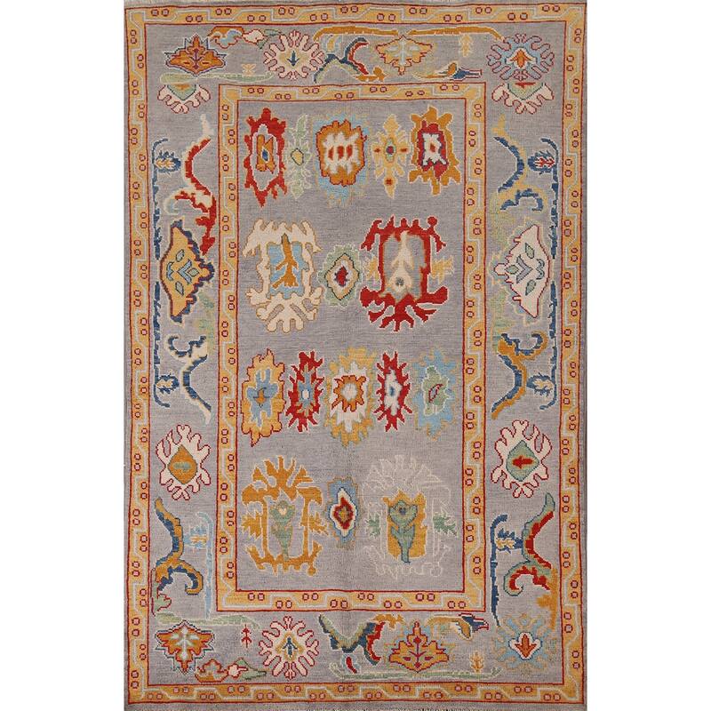 Gray Oushak Oriental Area Rug Handmade Wool Carpet - 5'2" x 7'10"