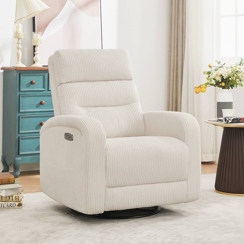 Aemeios Power Swivel Rocker Recliner with USB and Type C Port - White - Corduroy